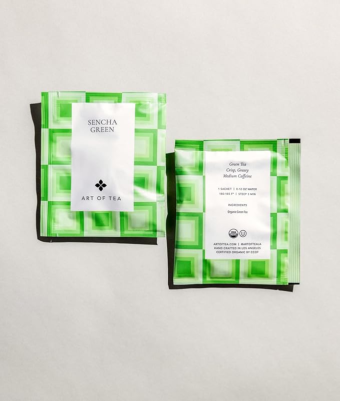 Art of Tea | Organic Sencha Green Tea Bags | 50 Eco Friendly Pyramid Tea Bag Sachets