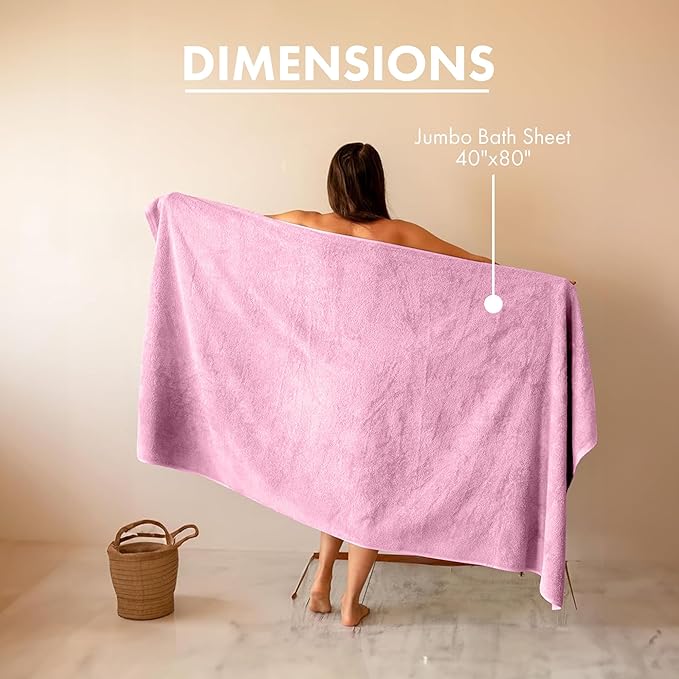 SALBAKOS 100% Turkish Cotton Jumbo Bath Sheet Towel Oversized 40x80 inch | Premium Hotel & Spa Quality, Soft, Absorbent, XL Bath Towels | Made in Turkey (Pack of 1, Rose, Jumbo Bath Sheet)
