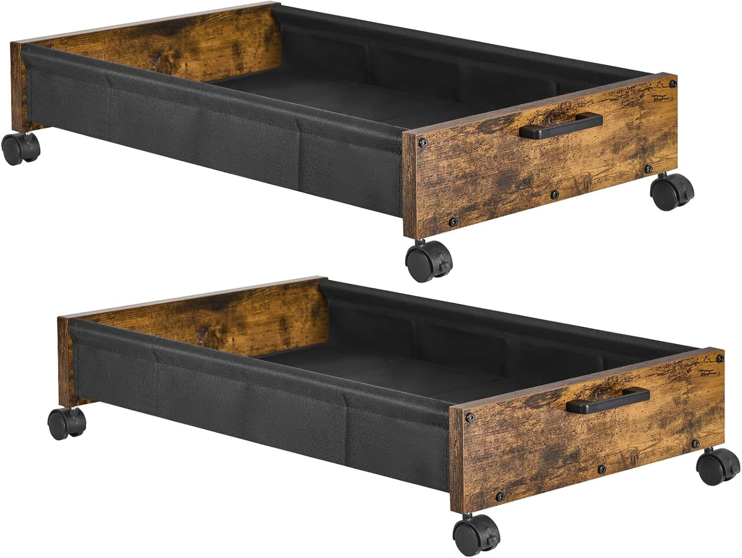 Under Bed Storage with Wheels, Wooden Under Bed Drawers On Wheels, Rolling Under Bed Shoe Storage, Space Saving, Rustic Brown,30L
