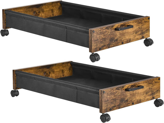 Under Bed Storage with Wheels, Wooden Under Bed Drawers On Wheels, Rolling Under Bed Shoe Storage, Space Saving, Rustic Brown,30L