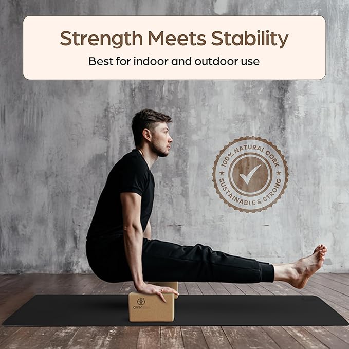 ORW Natural Cork Yoga Block – 9”x6”x3”, 1.5 lbs – Heavyweight, Non-Slip, Eco-Friendly – Dense Yoga Prop for All Levels