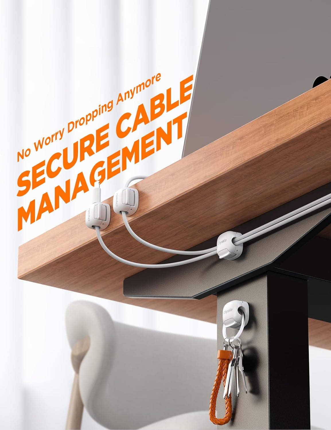 6Pack Cord Organizer, Chfeila Compact Dual Spring & Clasp Lock Cable Management Clips, Adhesive Phone Charger Keeper, Wire Holder for Nightstand/Wall/Car, Home Office Desk Accessories Decor Essentials