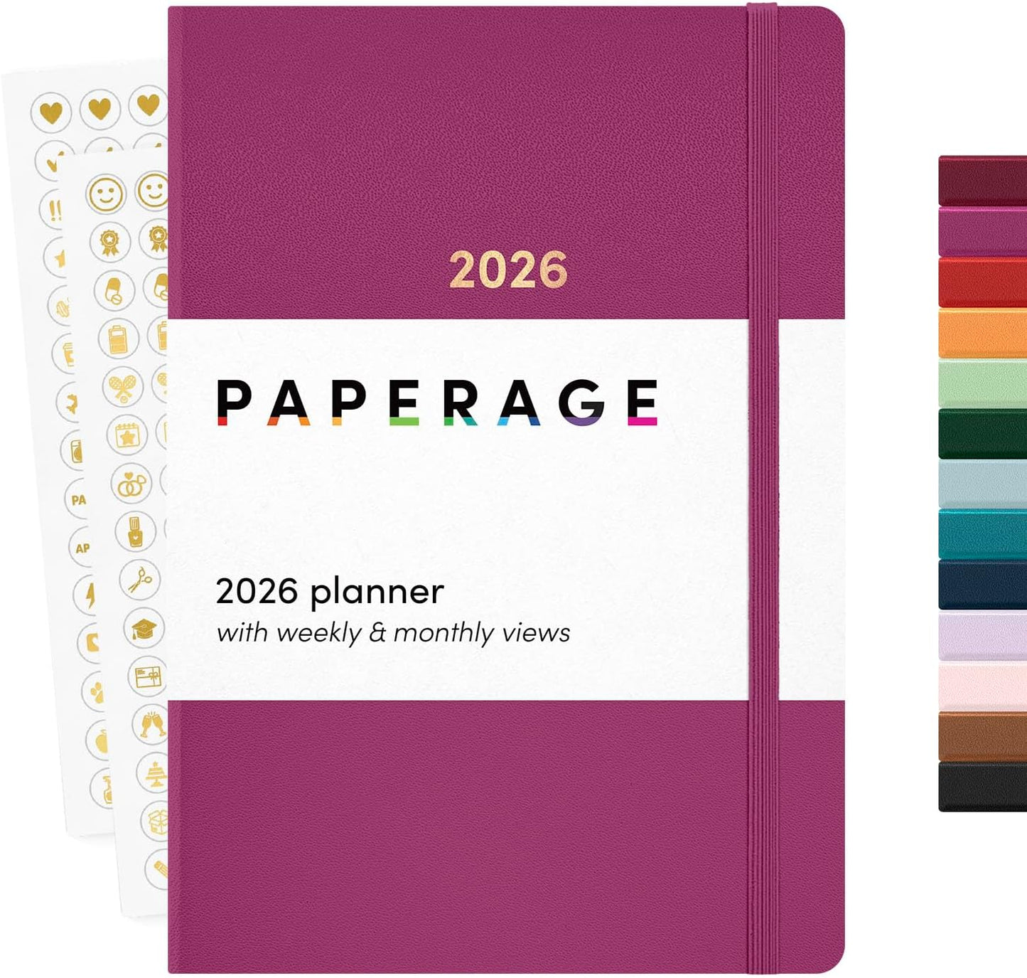PAPERAGE 2026 Weekly & Monthly Planner, 12 Months (January 2026 - December 2026), 5.6 in x 8 in, Hardcover 2026 Planner with Weekly & Monthly Spreads, Note Pages, Stickers & Back Pocket – Raspberry