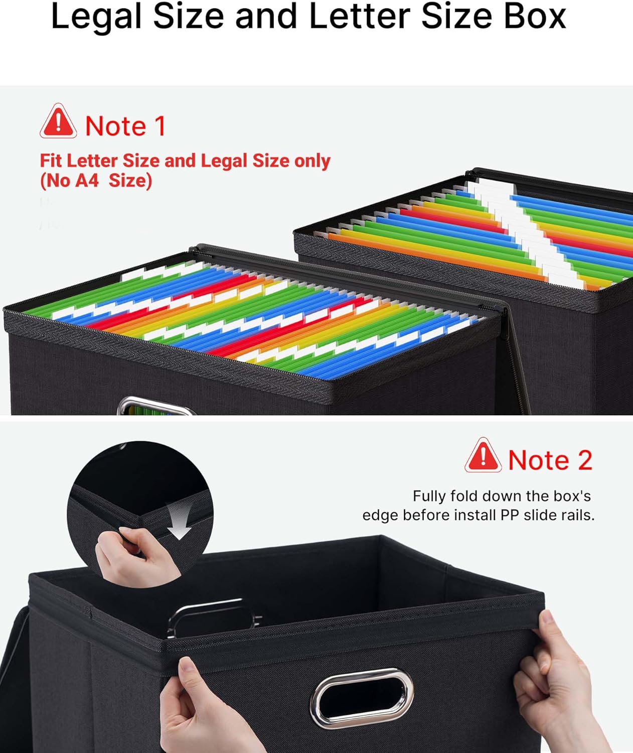 Oterri 2 Pack Large File Organizer Boxes with Lids, File Box with Mesh Pockets, Document Organizer Box for Letter/Legal Size Folders, Zippers Important Document Organizer (Black, Without Folders)