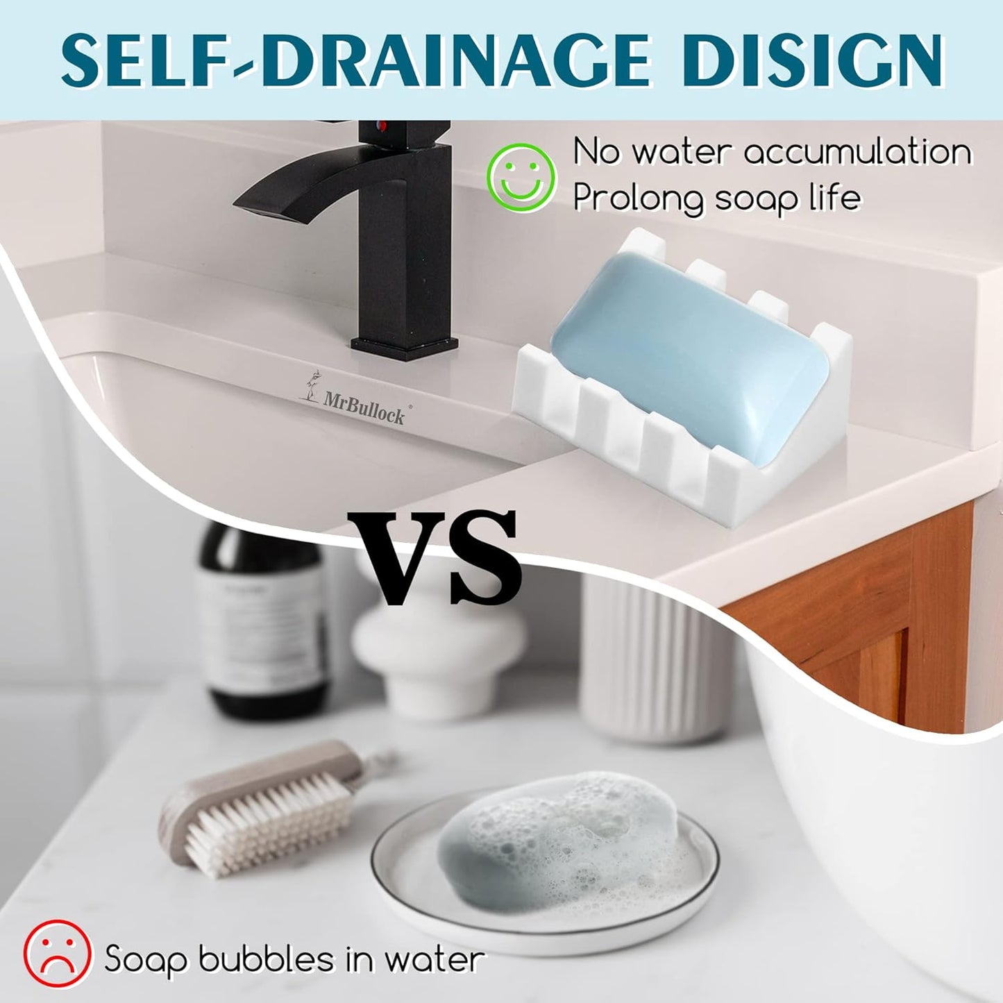 Silicone Soap Dish for Bar Soap Holder for Shower Bathroom Self Draining Waterfall Drying Tray Keep Soap Bars Dry Clean & Easy Cleaning (White/Green, 2)