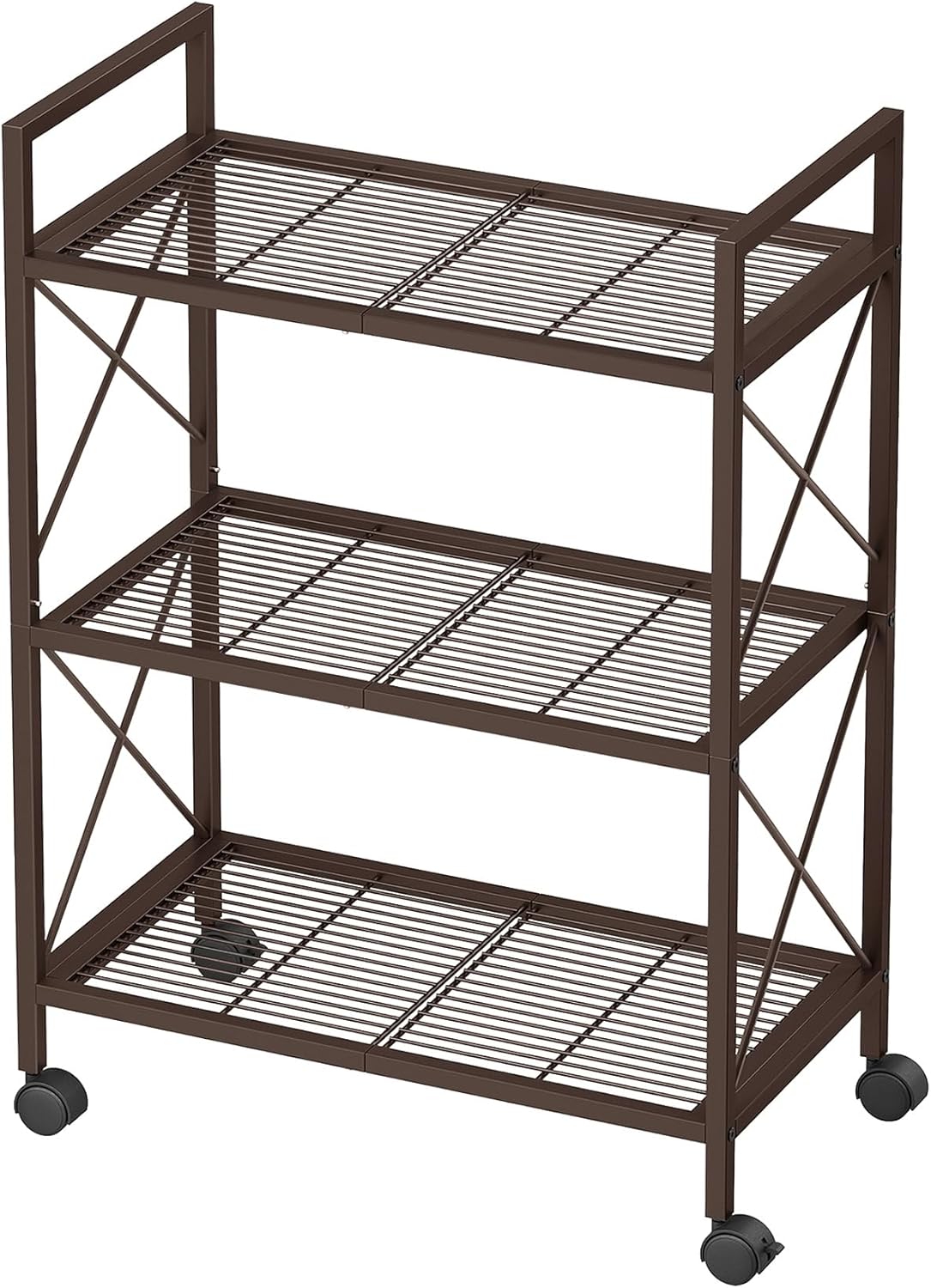 SONGMICS 3-Tier Metal Storage Rack with Wheels, Mesh Shelving Unit with X Side Frames, 23.6-Inch Width, for Entryway, Kitchen, Living Room, Bathroom, Industrial Style, Metallic Bronze UBSC163A01