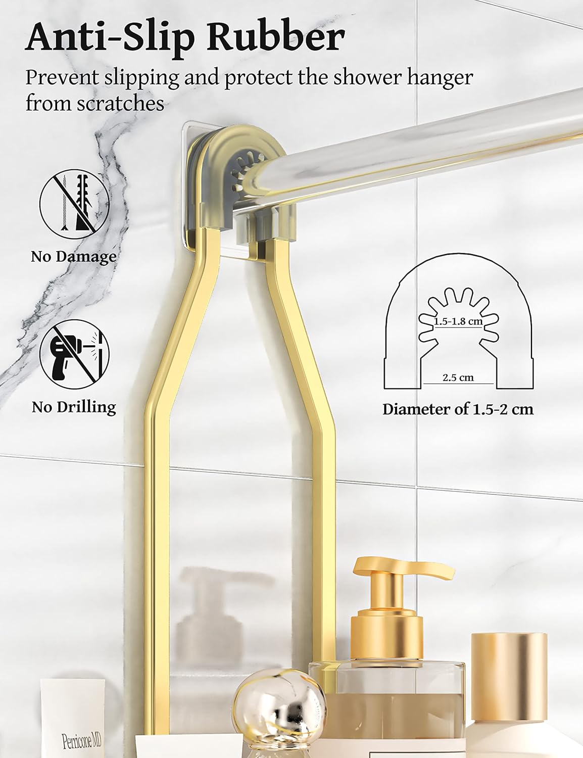 YASONIC Shower Caddy Over Shower Head Never Rust Aluminum Large Hanging Shower Caddy with 10 Hooks for Razor/Sponge - Over The Shower Head Caddy with Soap Basket - Hanging Shower Organizer Gold