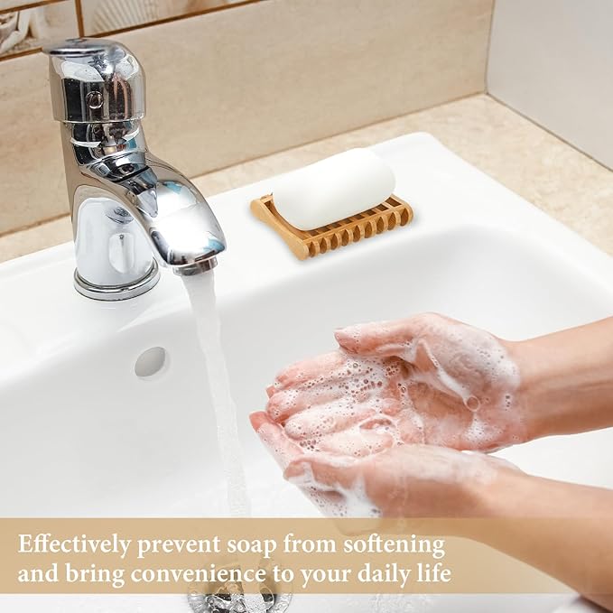 Suclain 3 Pieces Bamboo Soap Dishes Self Draining Wooden Bar Soap Holder for Sponge Dryer Bathroom Toilet Shower Kitchen Restaurant Counter