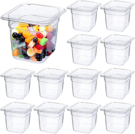 Yinder 12 Pcs Plastic Clear Food Pans 1/6 Size Stackable Polycarbonate Food Containers with Capacity Indicator Restaurant Commercial Hotel Pan for Fruits Vegetables Beans Corns (4'' Deep)