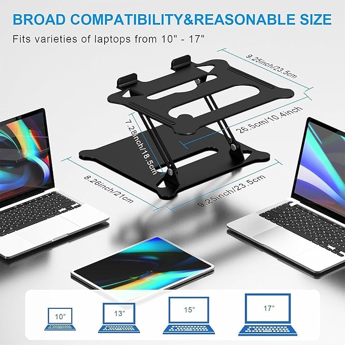 Laptop Stand Height Adjustable Foldable Holder Aluminium Alloy Ergonomic Notebook Ventilated Foldable Height Adjustable with Hollow Design with Storage Hole