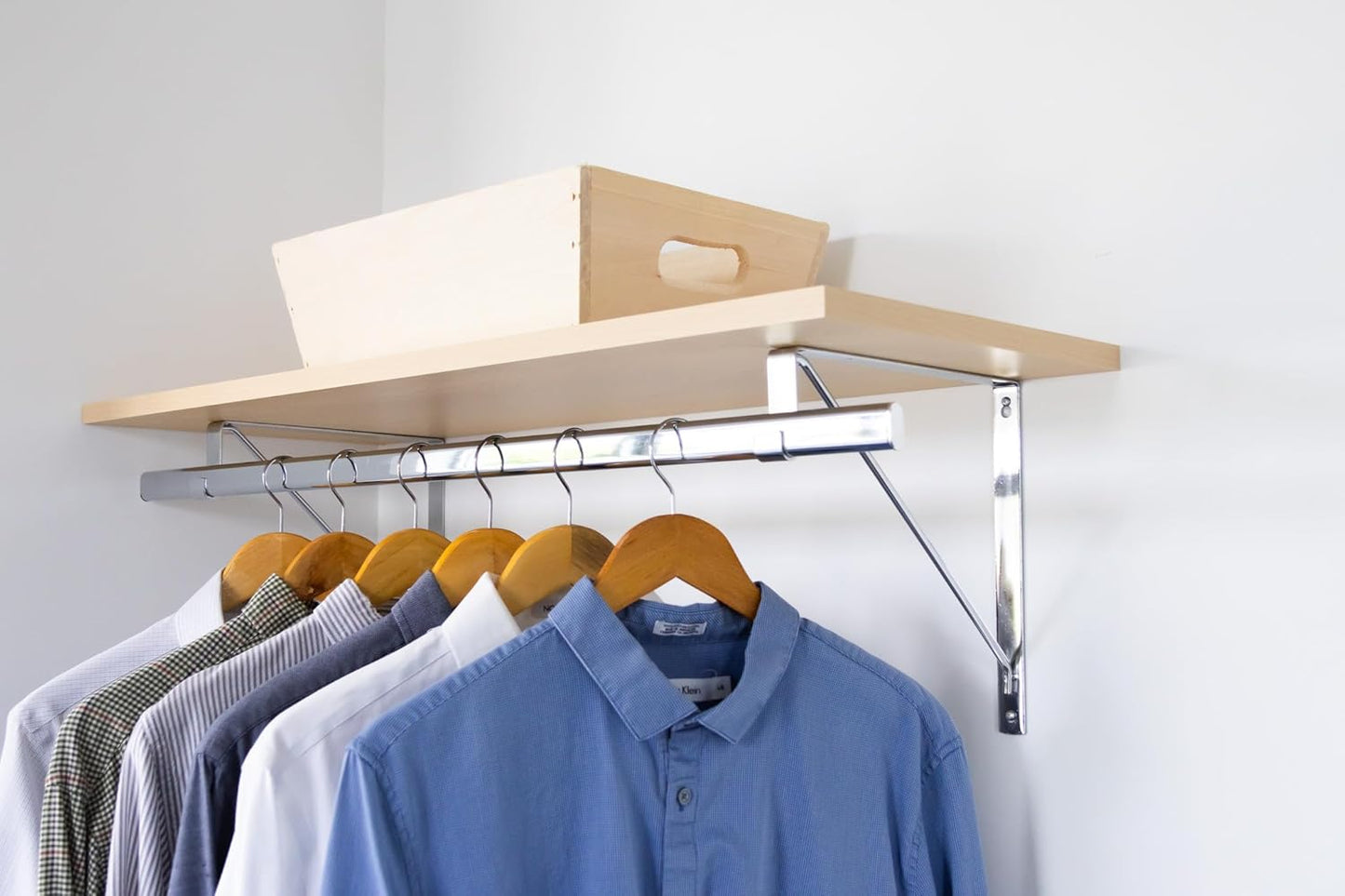 Custom Cut-to-Size Premium Wall-Mounted Shelf with Rod and Bracket Kit. 3/4" Thick Shelves, 14 inches deep. Customize The Length from 16" up to 72".