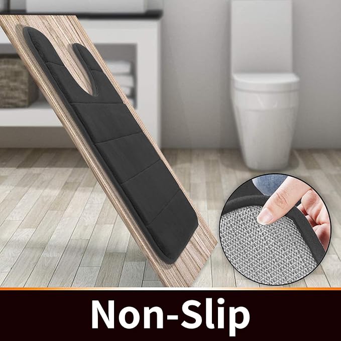 Yimobra Memory Foam Toilet Bath Mat U-Shaped, Soft and Comfortable, Super Water Absorption, Non-Slip, Thick, Machine Wash and Easier to Dry for Bathroom Commode Contour Rug, 24 X 20 Inches, Black