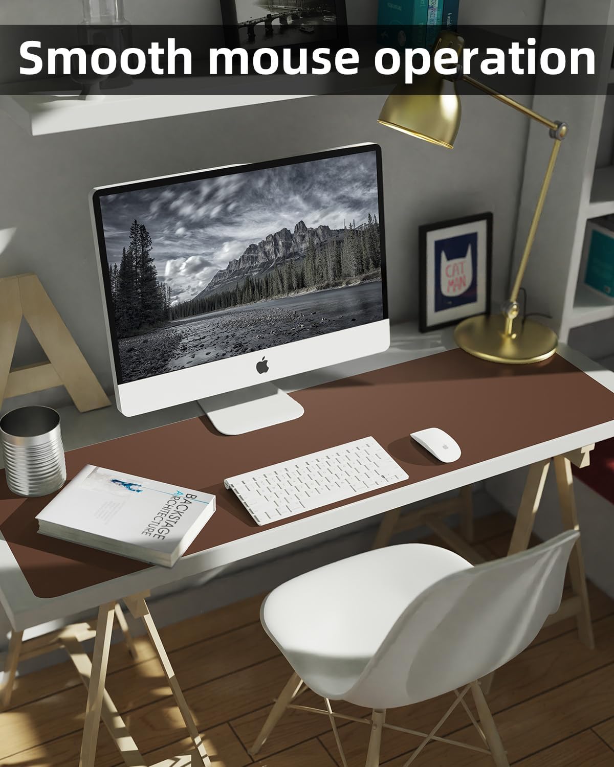 Large Leather Desk Pad Protector, Office Mat, Mouse Pad, Non-Slip Blotter, Laptop Pad, Waterproof Writing Pad for Office & Home (Brown, 48" x 24")