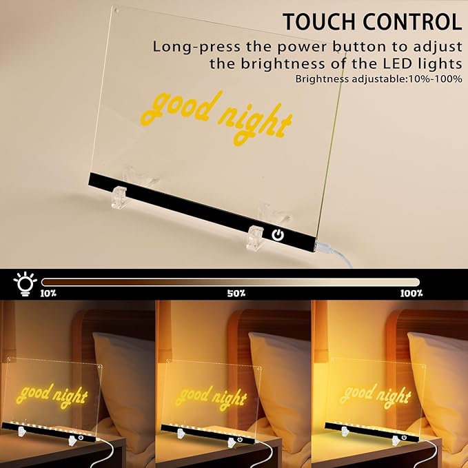 LED Note Board with Colors 12-Color Illuminated Acrylic Drawing Board - Dry-Erase Night Light with Stand for Home/Office/Gift/Festival (12" W x 8.5" H (Black))