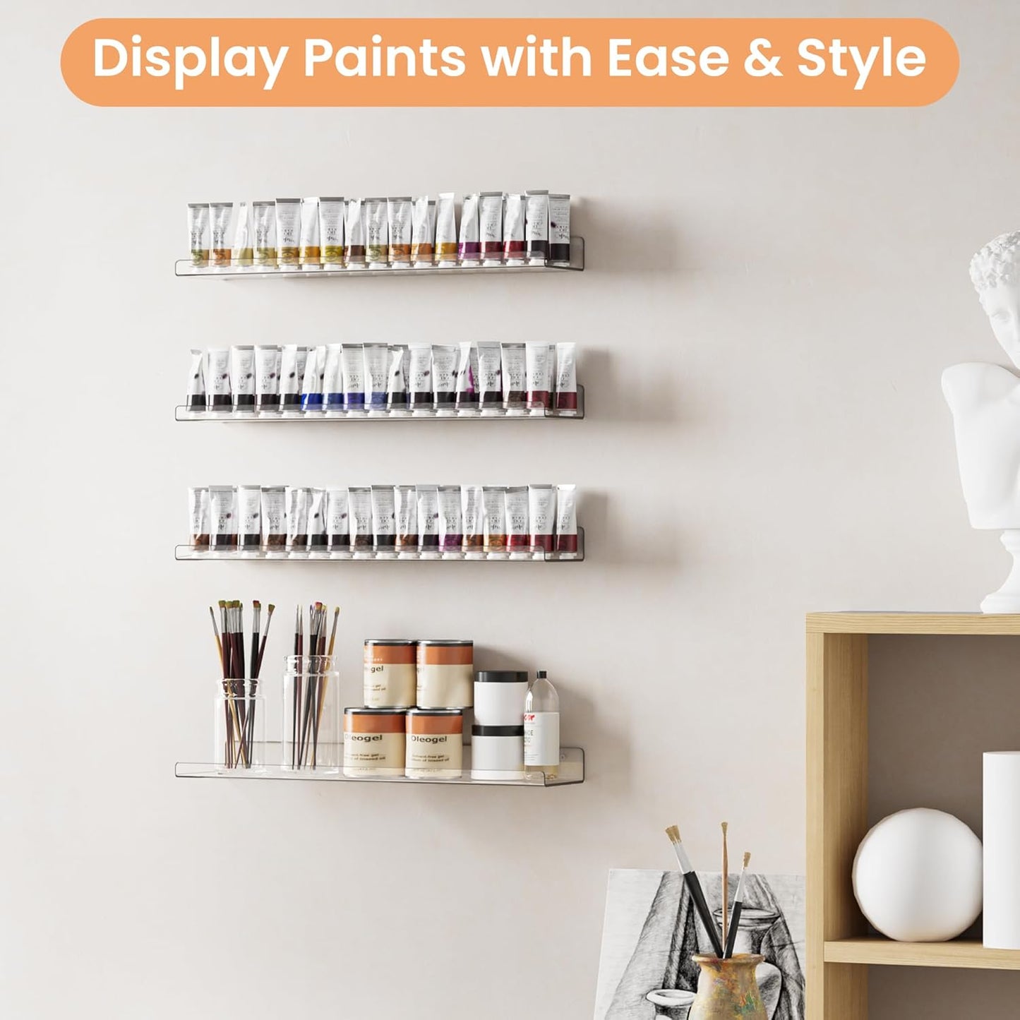 upsimples 2 Pack 23.6x5.5 Inches Acrylic Shelves for Wall Storage, Floating Bookshelves for Kids, Display Shelf Organizer for Bathroom, Bedroom, Living Room, Kitchen, Clear