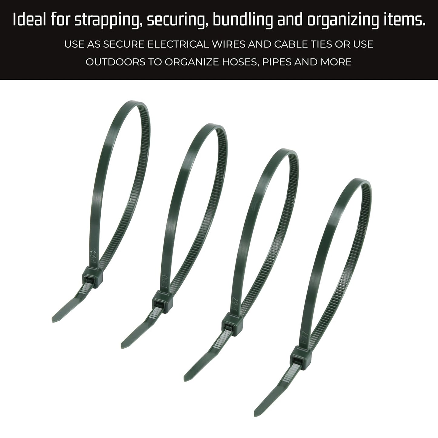 Bolt Dropper 10-Inch Green Cable Zip Ties, 100-Pack - 40 lbs Tensile Strength for Indoor or Outdoor Use - Heavy Duty Self-Locking Premium Plastic Wire Ties - UV and Temperature Resistant Cable Ties
