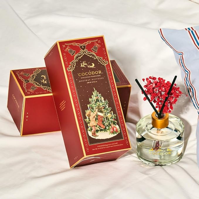 COCODOR Christmas Reed Diffuser Set / 6.7oz / Snow Fig/Holiday Scented Oil with Sticks, Festive Home Fragrance Gift for Xmas & Winter Décor
