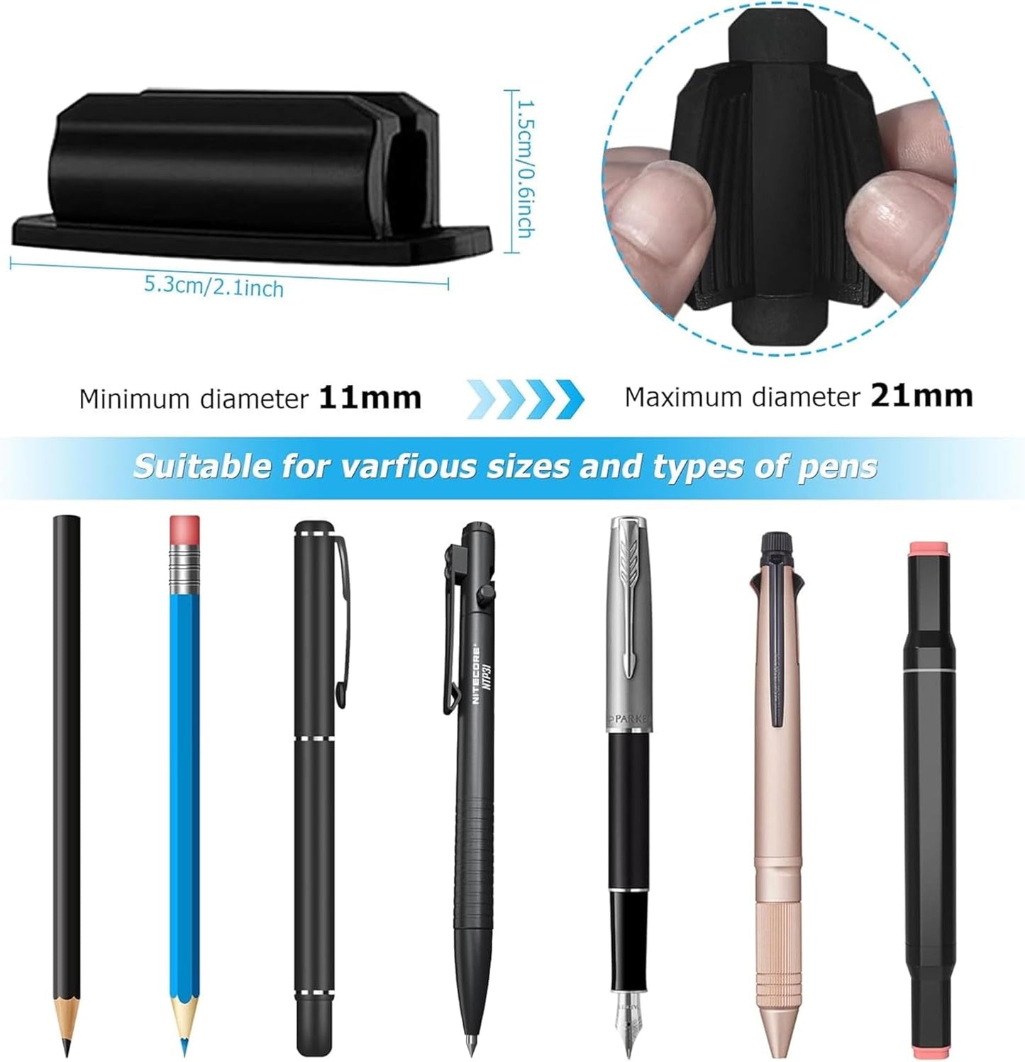 10Pack Adhesive Pen Holder for Desk, Silicone Pencil Holder for Classroom,Teacher Student Kinds Accessories, Office Desk Accessories