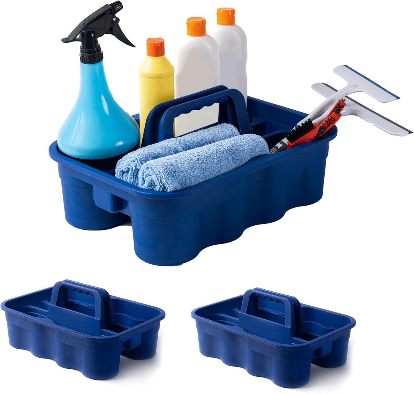Matthew 3 Pack Large Plastic Tote Tool & Deluxe Supply Cleaning Caddy with Handle Portable Shower Basket Storage Caddy for Cleaning Products,Take-Out Drink,Bathrooms - Blue