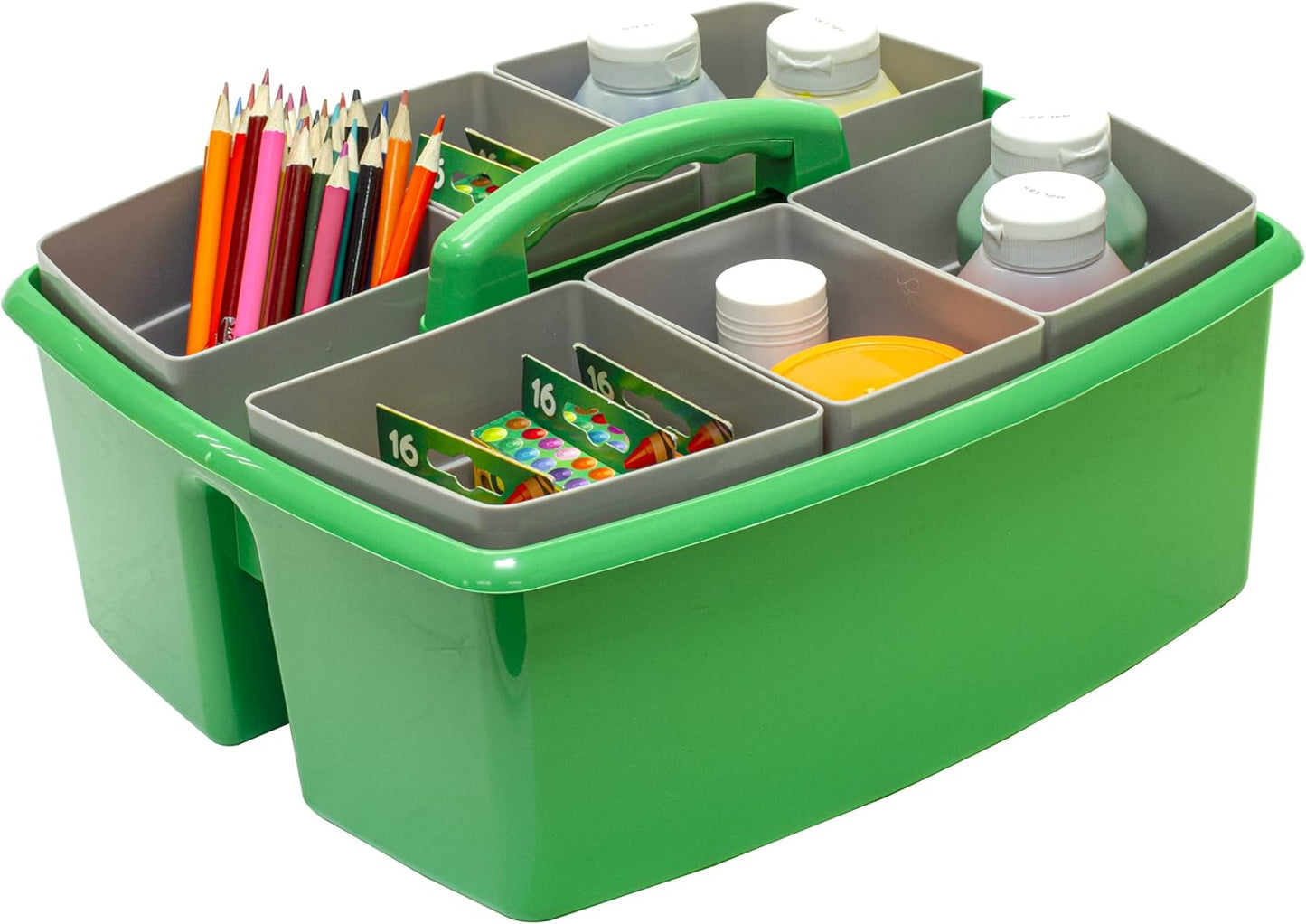 Storex Large Classroom Craft Caddy with Cups, 13 x 11 x 6.575 Inches, Green, Case of 2 (00983A02C)