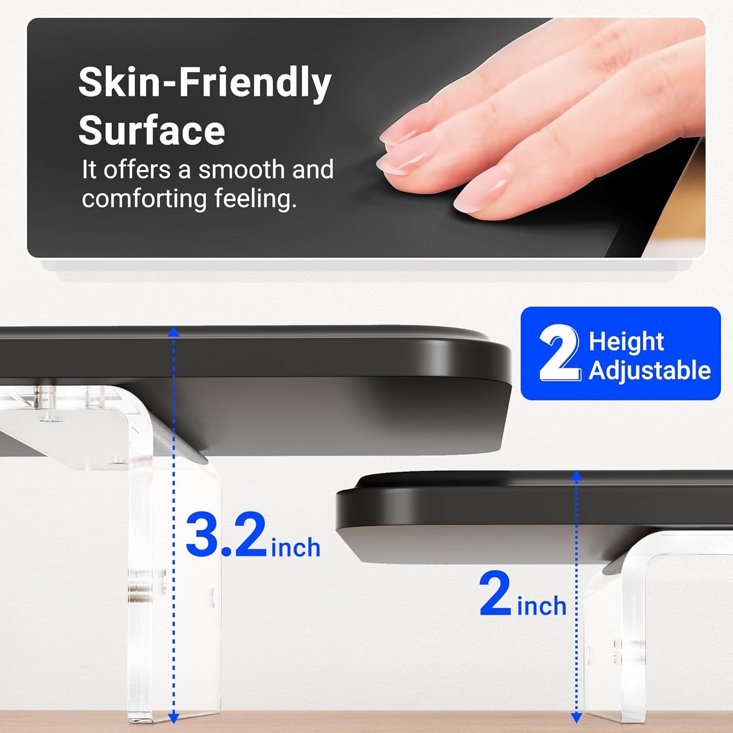 Monitor Stand Riser,31.5-Inch LED Light Wood Computer Monitor Stand with Adjustable Acrylic Legs,Desk Accessories Desktop Organizer Stand for, Computer,Laptop,Printer,PC TV Screen Riser,Black