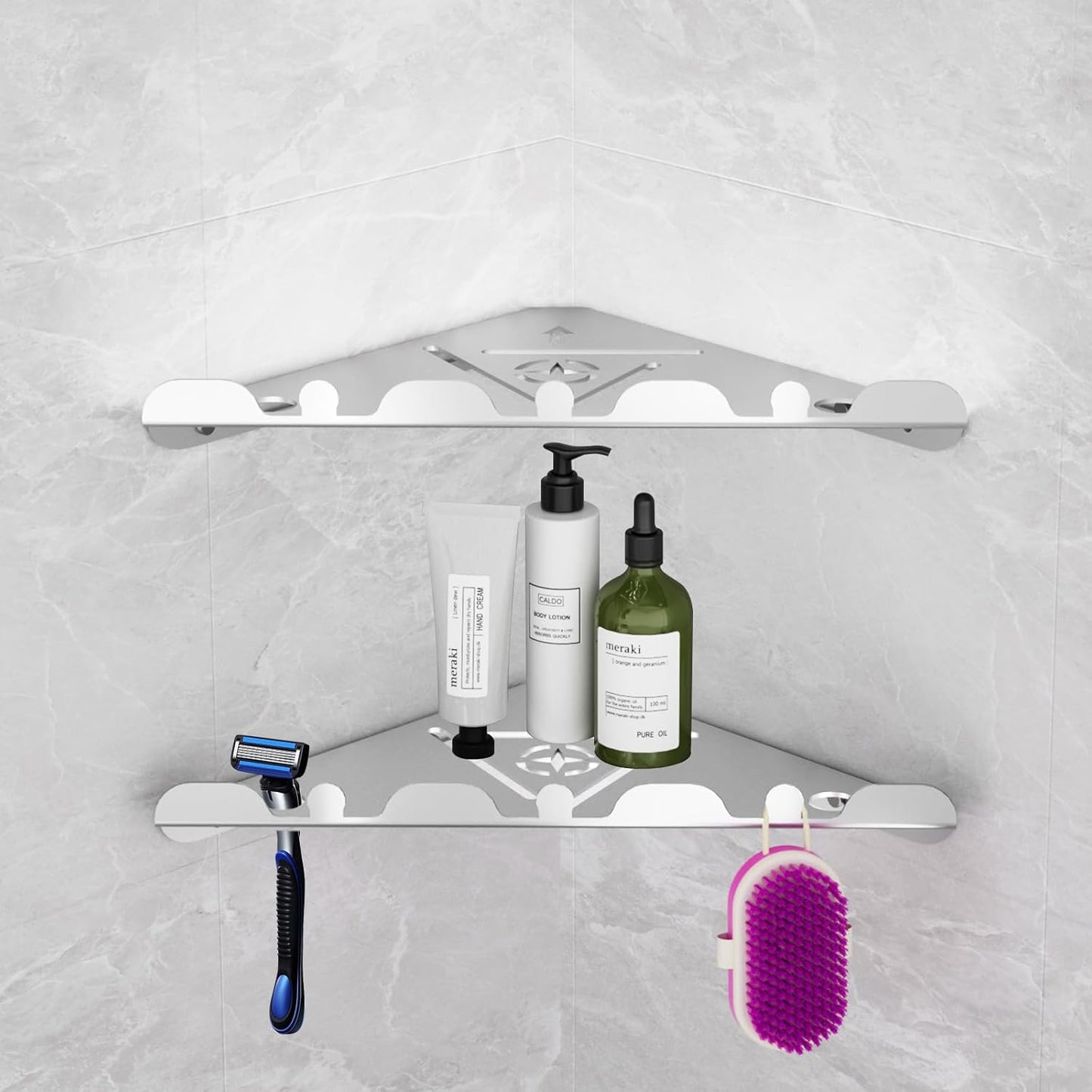 2 Pack Corner Shower Shelf, 10" 304 Stainless Steel Modern Corner Shower Shelf for Inside Shower, Heavy Duty Shower Caddy Organizer with Razor Hole, Drilling Installation (Brushed Nickel, 10")
