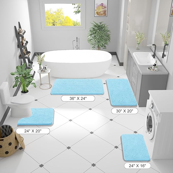 OLANLY Bathroom Rugs 36x24, Extra Soft Absorbent Chenille Bath Rugs, Rubber Backing Quick Dry, Machine Washable Bath Mats for Bathroom Floor, Tub and Shower, Home Decor Accessories, Sky Blue