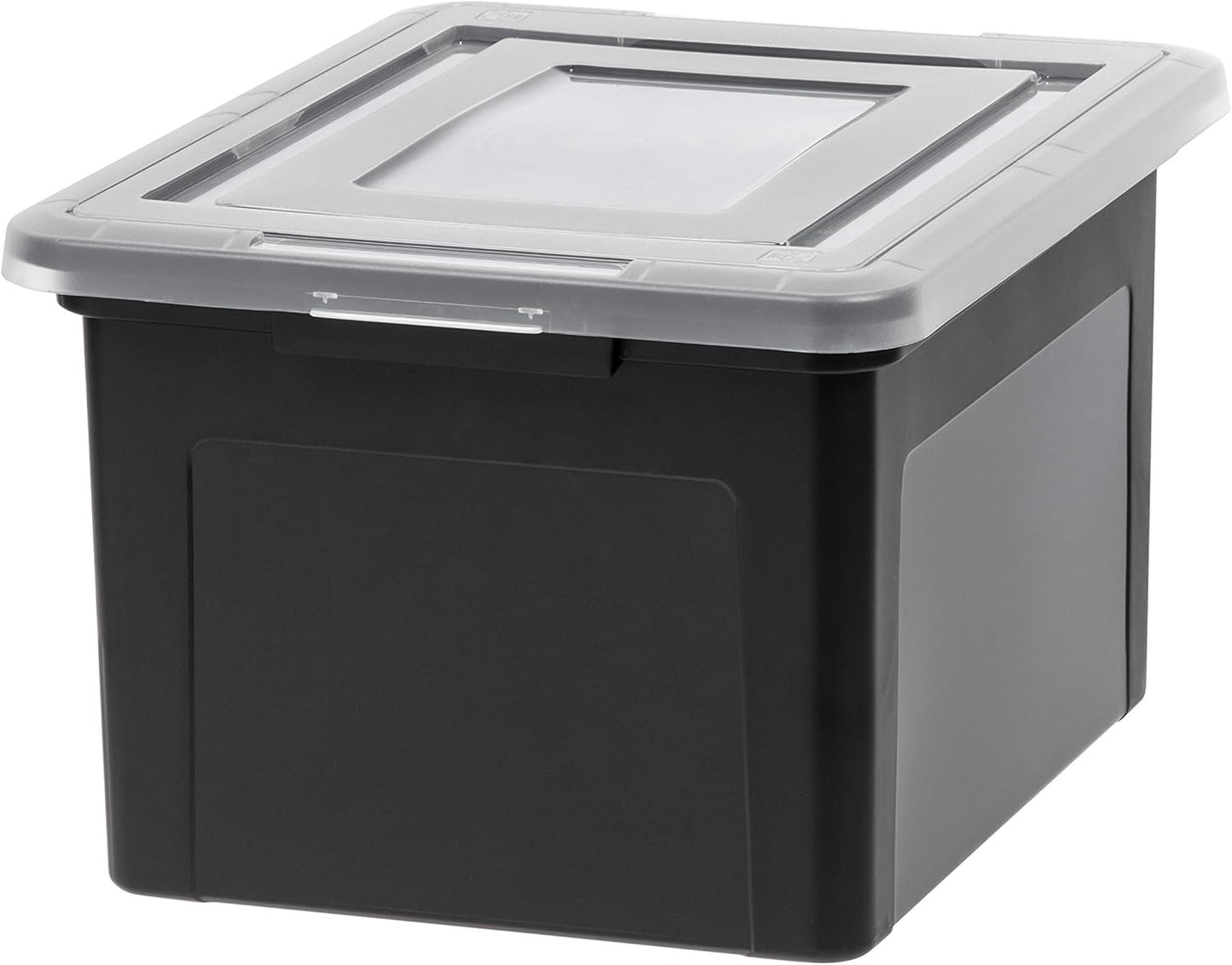 IRIS USA File Box, Plastic File Organizer with Lids for Letter/Legal File, Portable Document Box For Moving, Storage Bin with Durable and Secure Lid, Stackable Nestable BPA-Free, Black 35 Qt. 1 Pack