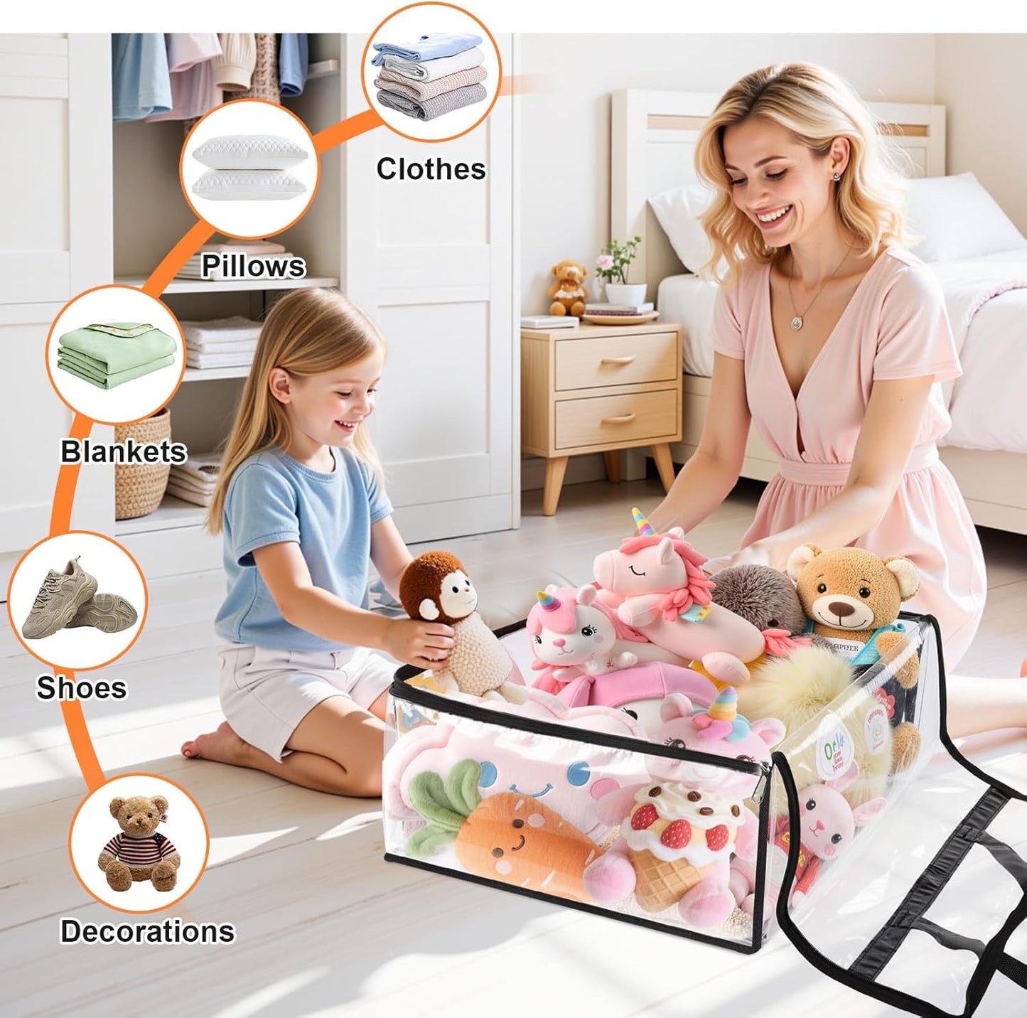 Clear Clothes Storage Bags, 8 Pack Closet Organizers and Under Bed Storage Containers, Foldable Moving Bags with Zippers for Comforter, Blanket, Bedding, Duvet, PVC Packing Bags 90L