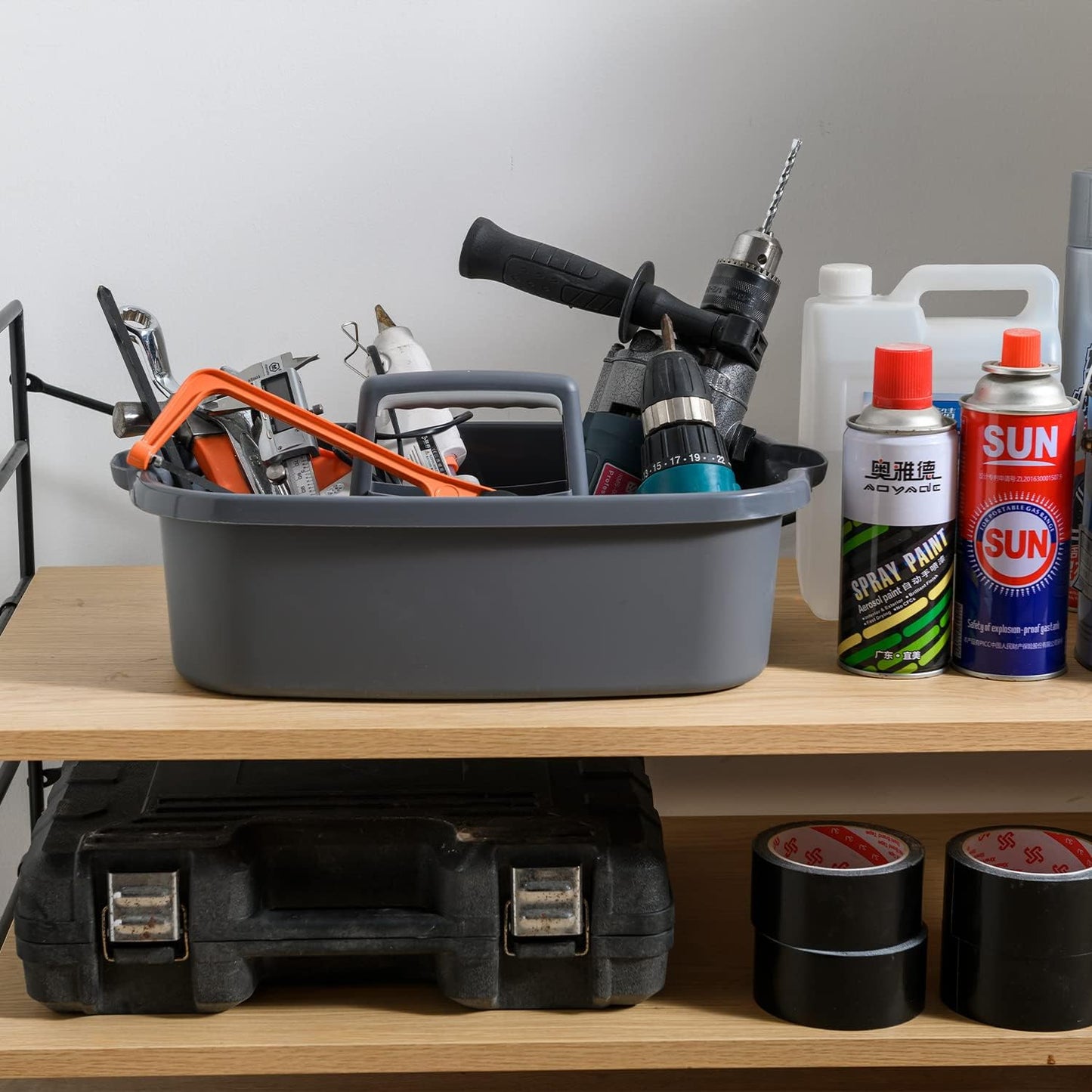 Haundry Large Cleaning Caddy with Handle, Tool Storage Basket Organizer, Sturdy Pail Bucket Organizer, Household Bucket for Cleaning Supplies - Gray