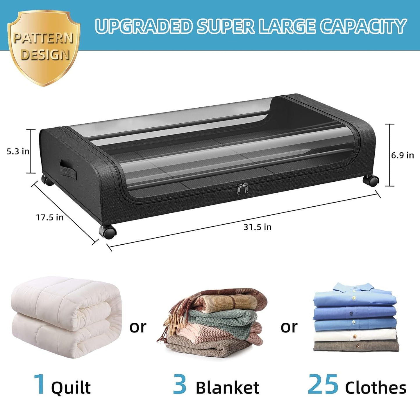 Under Bed Storage Containers, Under Bed Shoe Storage With Wheels, Bedroom Storage Organization with Handles, Under Bed Storage Bins Drawer For Clothes, Blankets And Shoes, Bedding