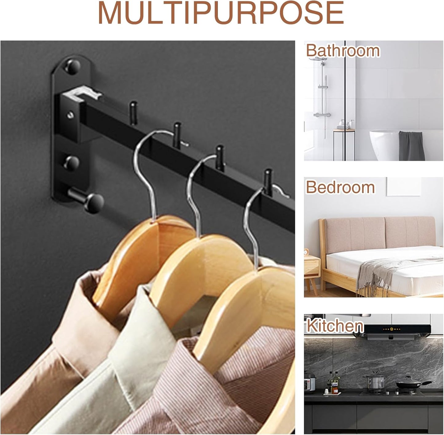 2 PCS Folding Wall Mounted Clothes Drying Rack, Swing Arm Design, Black, Stainless Steel