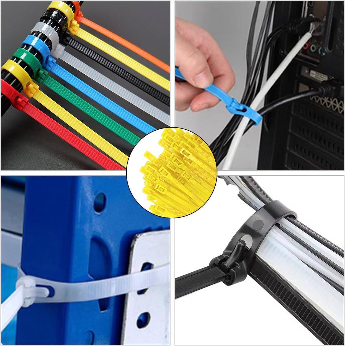 100 PCS 8 Inch Reusable Zip Ties Yellow – Adjustable Cable Tie, 36 LBS Strength for Home, Car, Office & Wire Management (Self-Locking, Indoor/Outdoor Use)