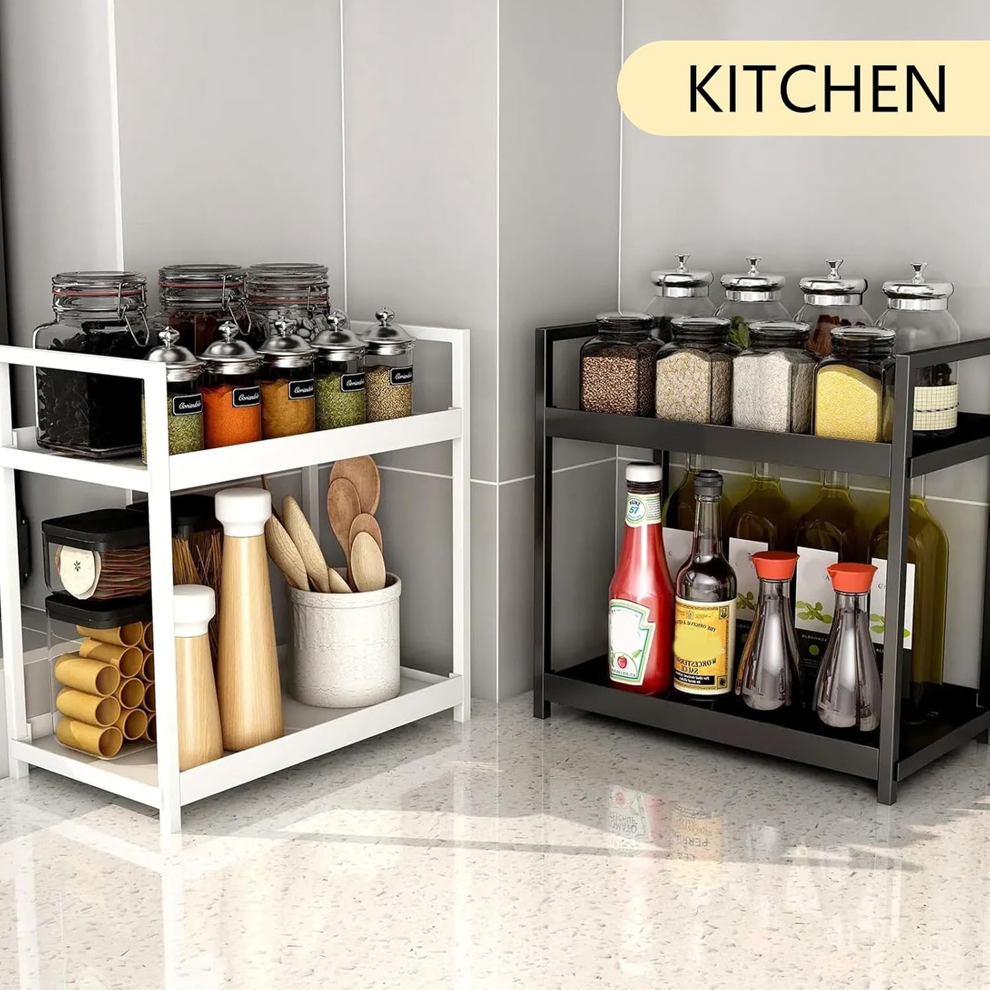 2-Tier Bathroom Countertop Organizer Multifunctional Vanity Tray Cosmetic and Makeup Storage Rack Kitchen Spice Shelf Freestanding Organizer (White)