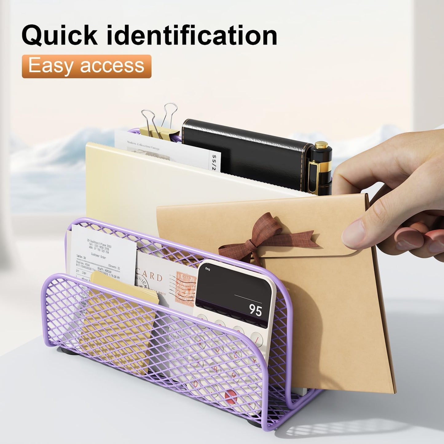 gianotter Mail Organizer Countertop, Metal File Holder with 3-Slot, Purple Desk Accessories & Workspace Organizers (Purple)