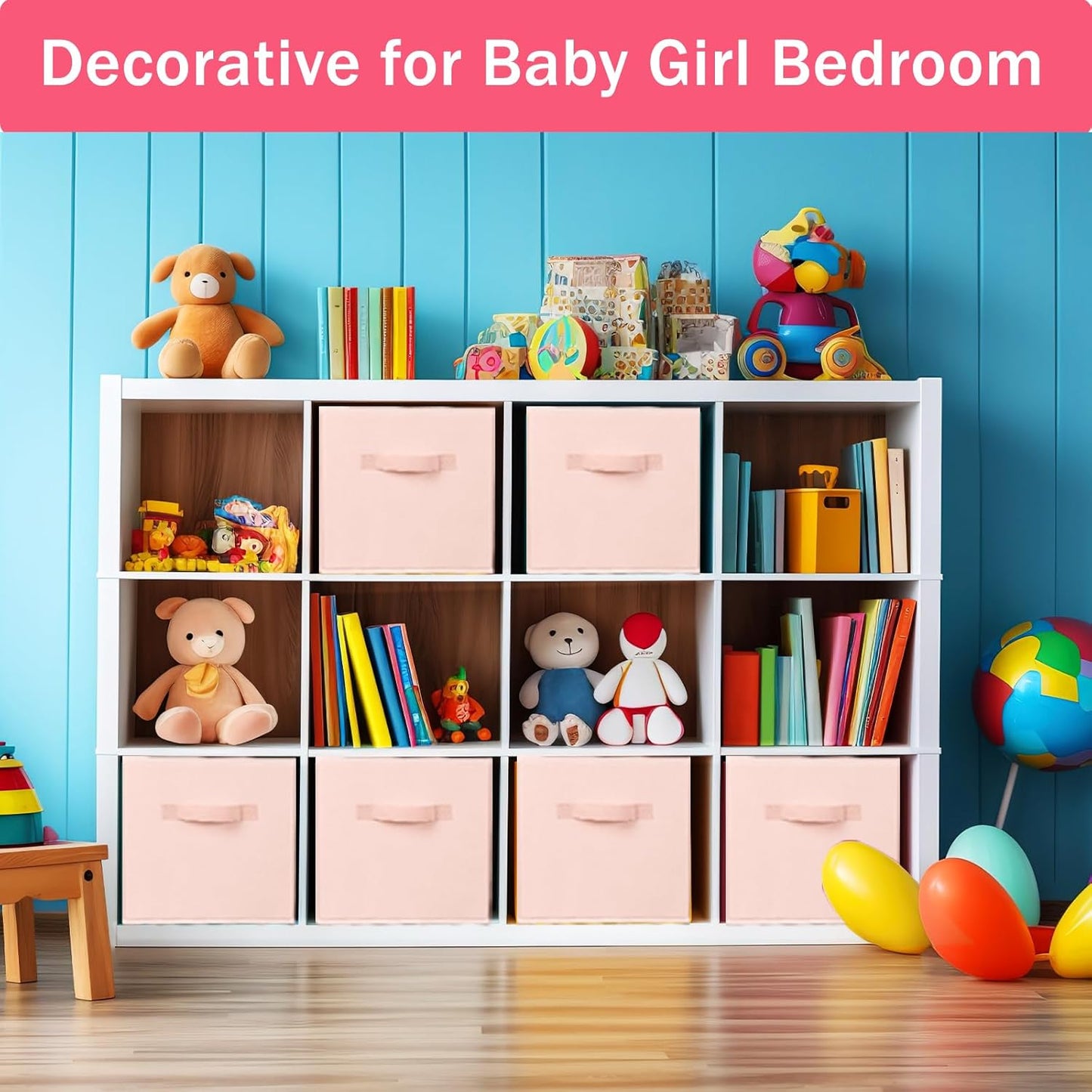 Criusia Storage Cubes- 11 Inch Cube Storage Bins for Organizing Shelves - Nursery Closet Organization Bins for Clothes Blanket - 10 Pack Collapsible Decorative Storage Box for Living Room (Pink)