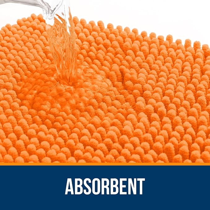OLANLY Bathroom Rugs 36x24, Extra Soft Absorbent Chenille Bath Rugs, Rubber Backing Quick Dry, Machine Washable Bath Mats for Bathroom Floor, Tub and Shower, Home Decor Accessories, Orange
