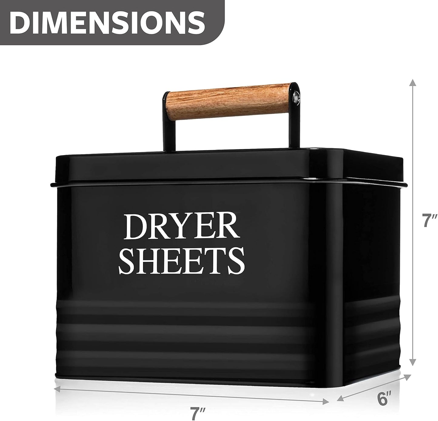 Calindiana Modern Farmhouse Metal Laundry Dryer Sheets Holder Fabric Softener Dispenser with Lid for Laundry Room Decor and Accessories and Space Saving Laundry Organization and Storage, Glossy Black