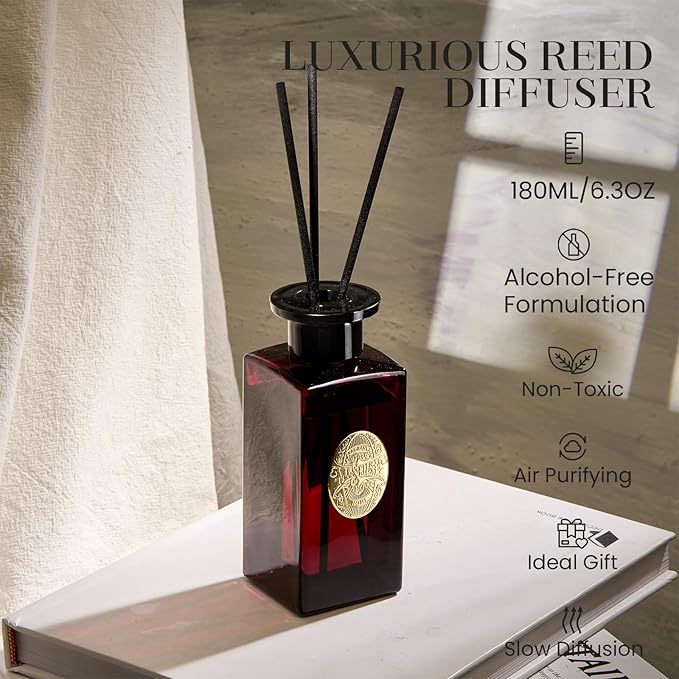 M&SENSE 6.3 oz Large Reed Diffuser Set | Rose Princess Scent Oil Diffuser with Sticks | Hotel Collection Non-Toxic Essential Oil |for Bedroom Bathroom Living Room