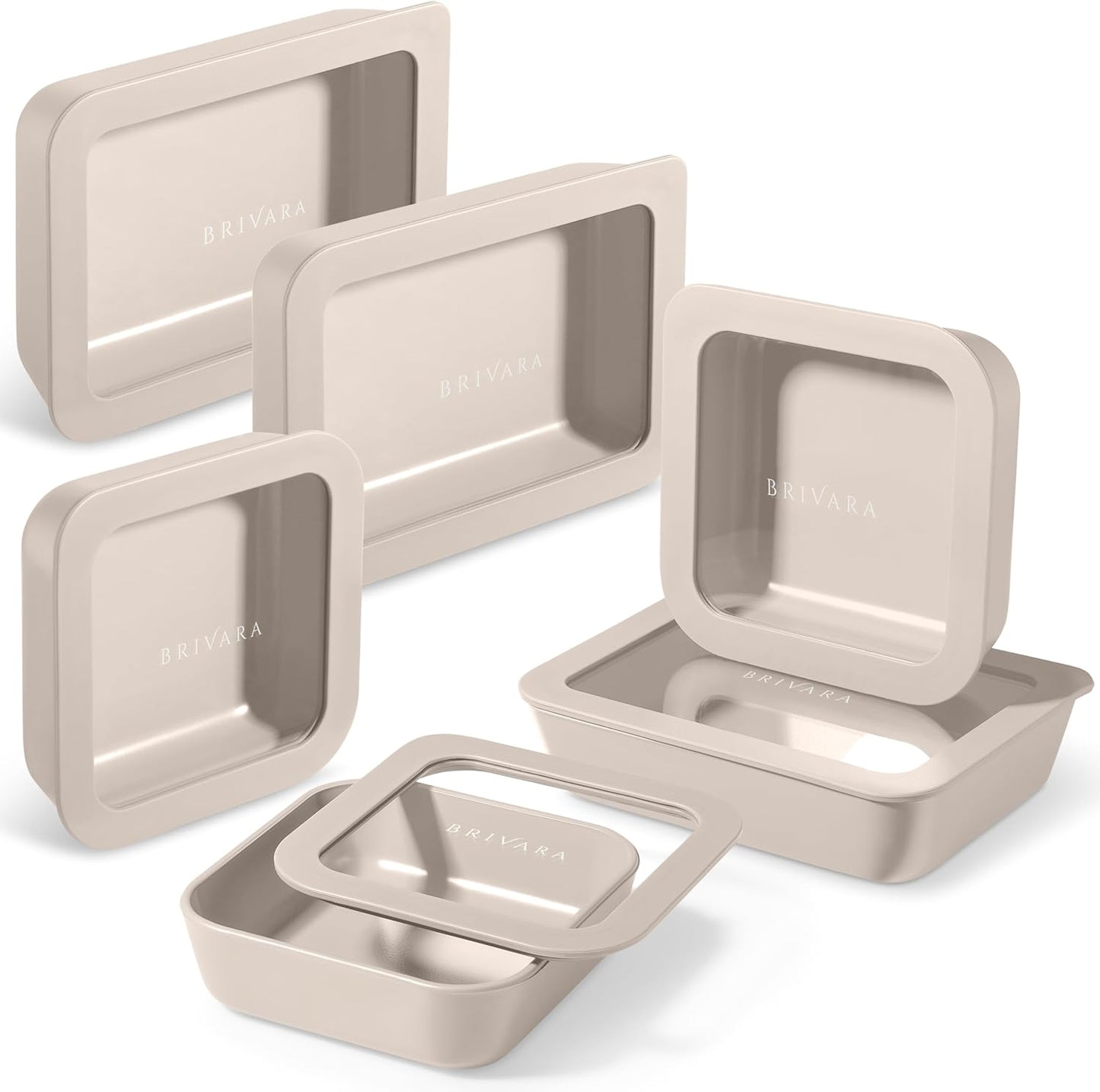 Ceramic Coated Glass Food Storage Container | No PTFE, PFOA, PFAS, and BPA | Reusable Non Toxic Meal Prep Container with Glass Lid | Easy To Store | 6 Piece Food Prep [Crema]