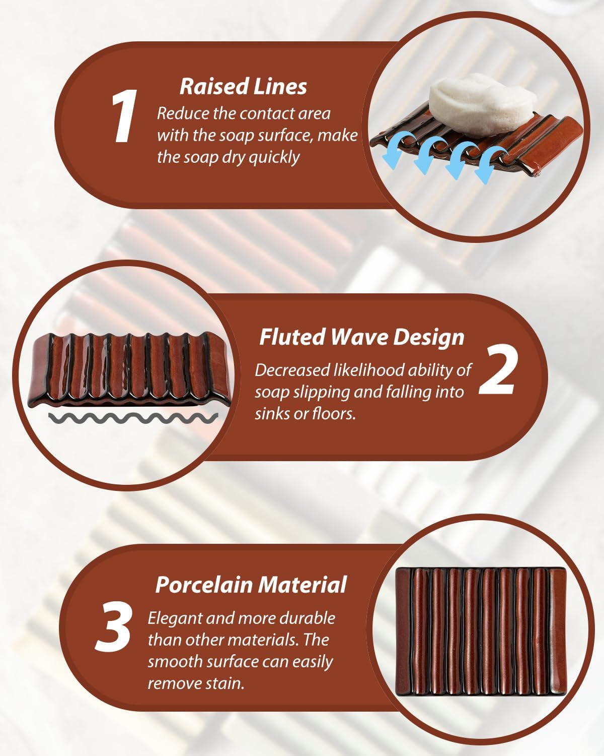 Bar Soap Holder, Ceramic Soap Dish Japanese Soap Tray for Countertop & Saver for Shower, Lift Soap Keep Dry，with Self Drain, Red