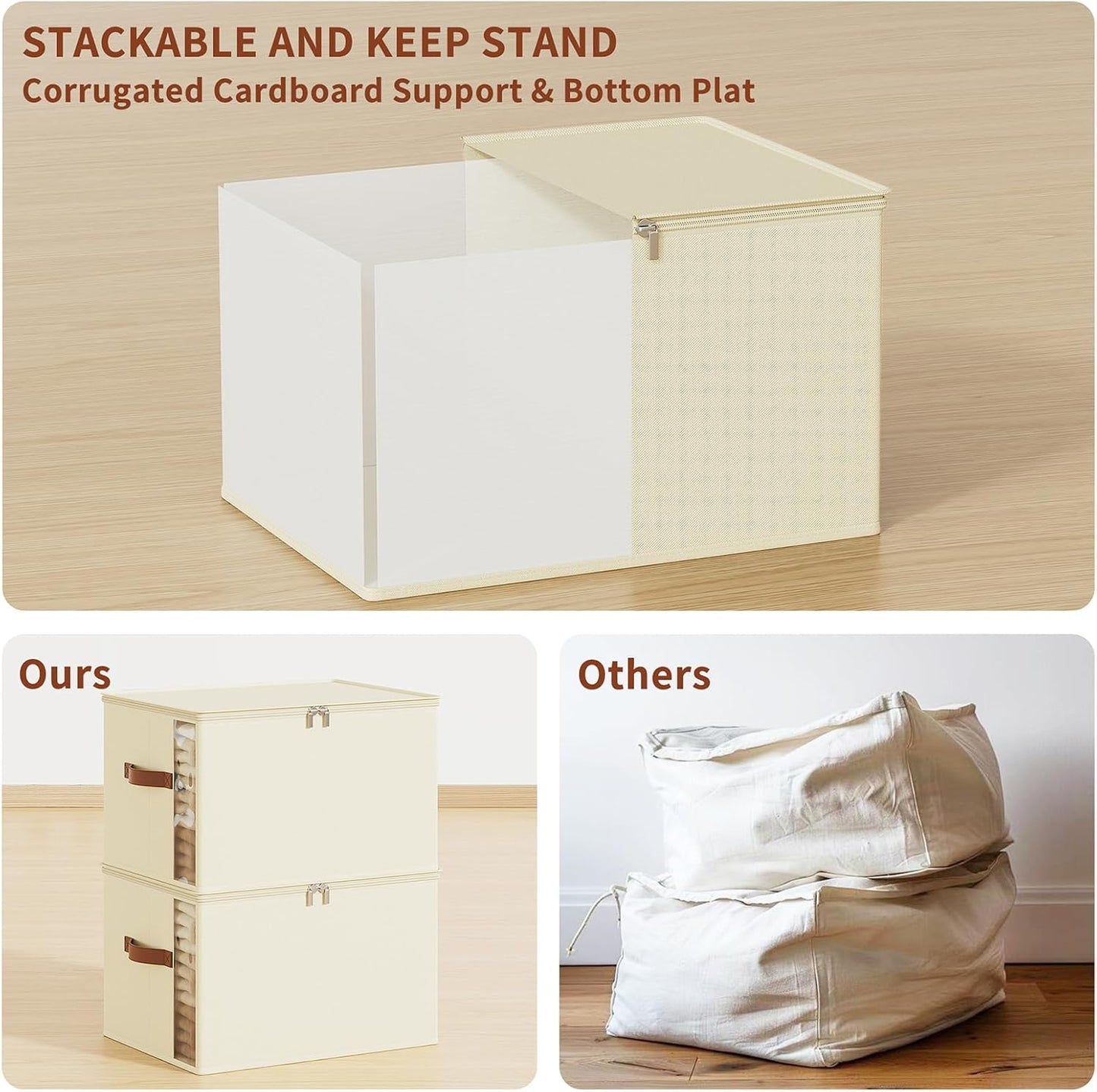 Clothes Storage Bins with Sturdy Frames, Foldable Fabric Clothing Organizer Box for Moving, Sweater Storage Cube with Lids and Zipper, Linen Closet Storage Bags for Blankets, Clothes, Sheet