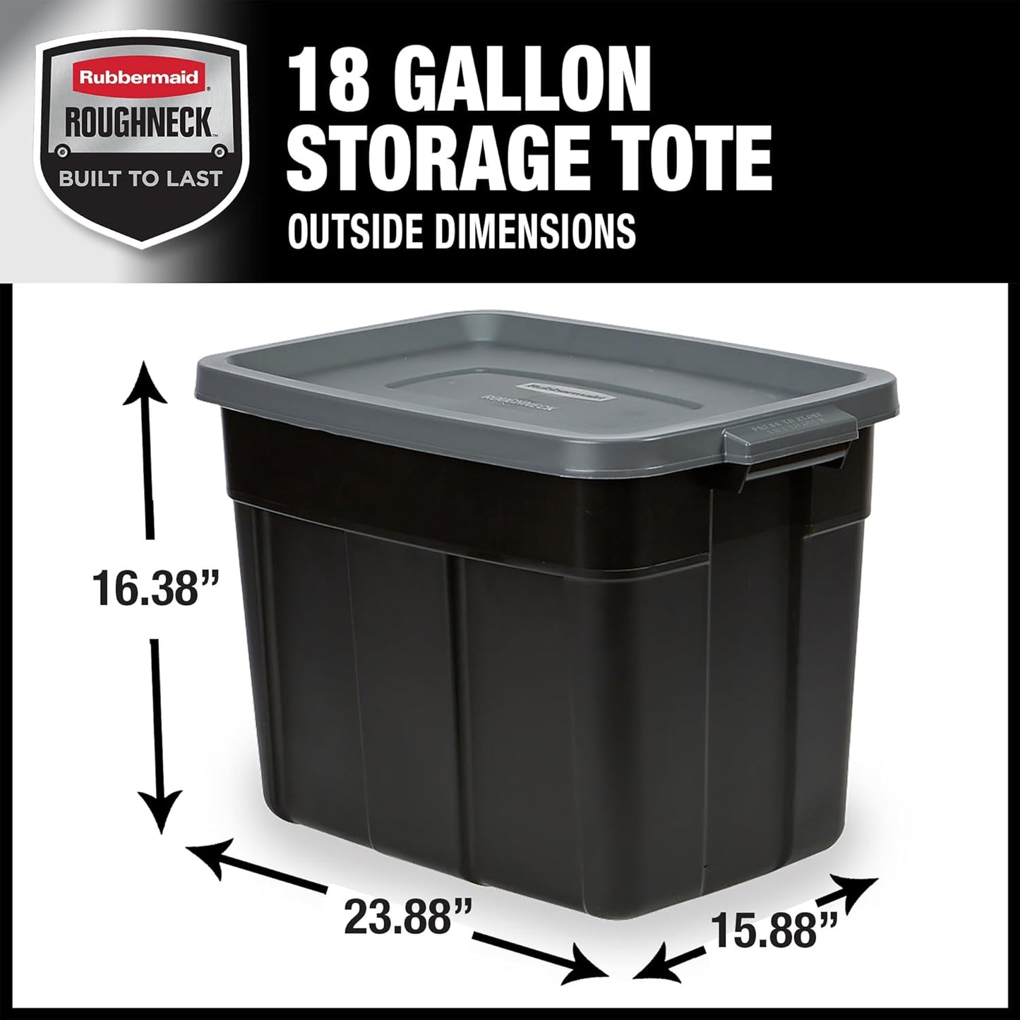 Rubbermaid 18 GAL 6 Pack Garage Storage Bins with Stackable Lid, Heavy Duty - Made in USA - Extreme Temperature Resistant, Durable Plastic Containers with Handles - Solid Black and Grey