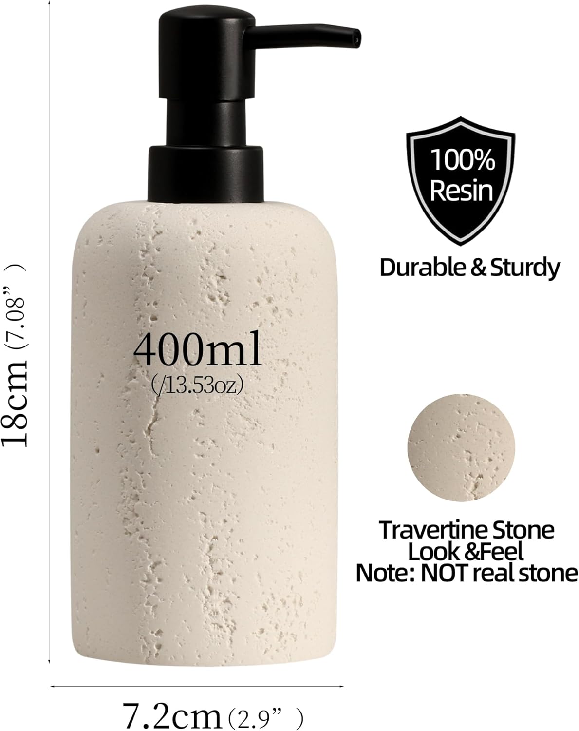 Soap Dispensers 400mL 13.5 OZ, 2 PCS Luxurious Hand Dish Lotion Shampoo Soap Dispenser Jar, Travertine Soap Bottles Rustproof Pump for Kitchen Bathroom Countertop