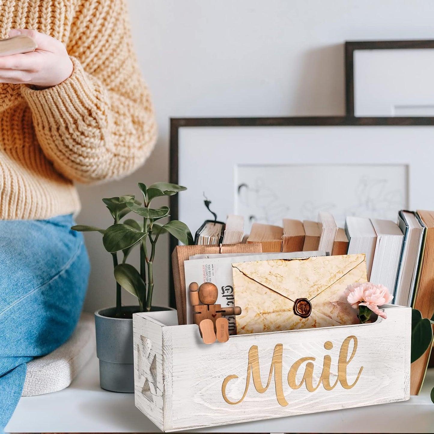 Mail Holder Countertop - Mail Organizer Countertop, Mail Holder Box for Desk, Letter Holder, Mail Tray, Mail Basket for Counter, Rustic Wooden Mail Storage Organizer Wall Mounted