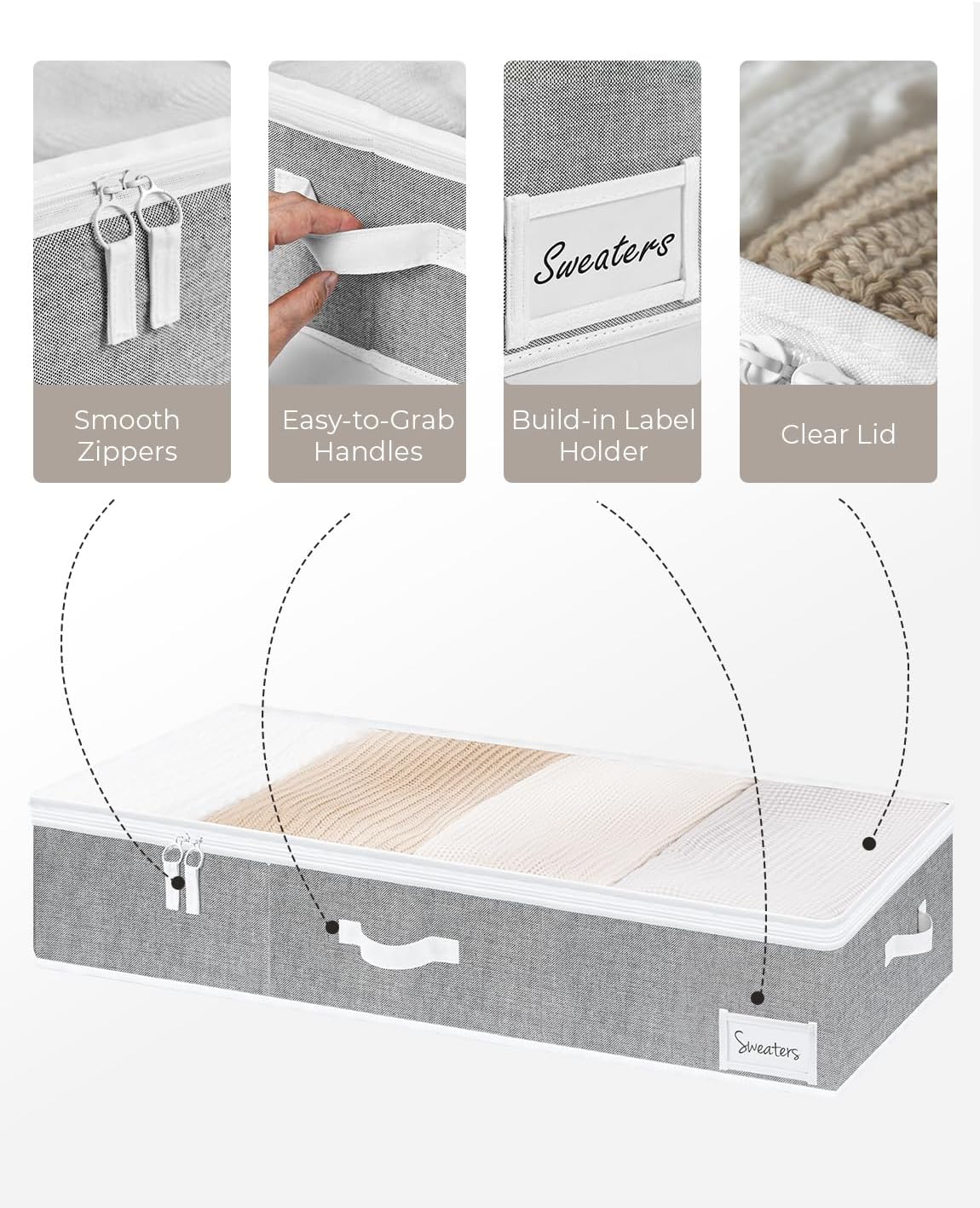 StorageWorks Extra Large Under Bed Storage Containers with Handles and Label Holder, 2 Pack Ultra-thick Fabric Underbed Bins, Closet Organizer for Clothes, Blankets, Sweater