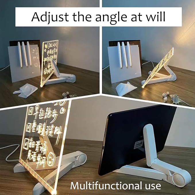 LED Note Board with Colors 12-Color Illuminated Acrylic Drawing Board - Dry-Erase Night Light with Stand for Home/Office/Gift/Festival (7.9" W x 7.9" H)