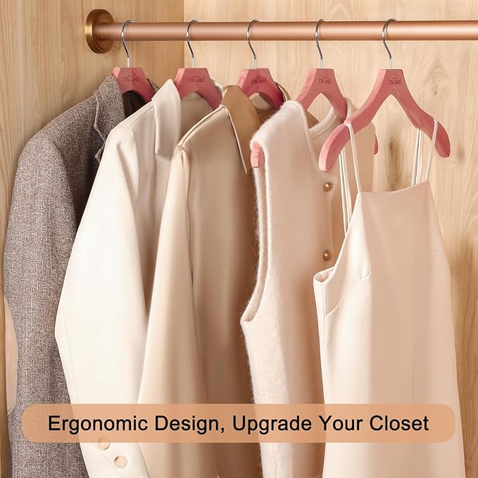TOPIA HANGER Red Cedar Coat Hangers 12 Pack, Premium Wood Suit Sweater No Shoulder Bump Hangers, 360° Swivel Hook and Cut Notches Clothes Hangers for Sweater, Coat, Shirts, Jackets, Dress, CT84C