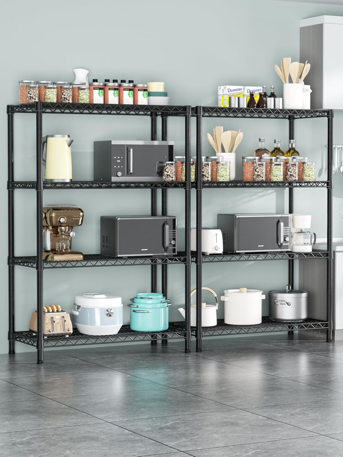 4 Tier Heavy Duty Shelves Adjustable Storage Shelf Organizer Metal Garage Wire Shelving Unit Pantry 18" D x 36" W x 59" H,Black