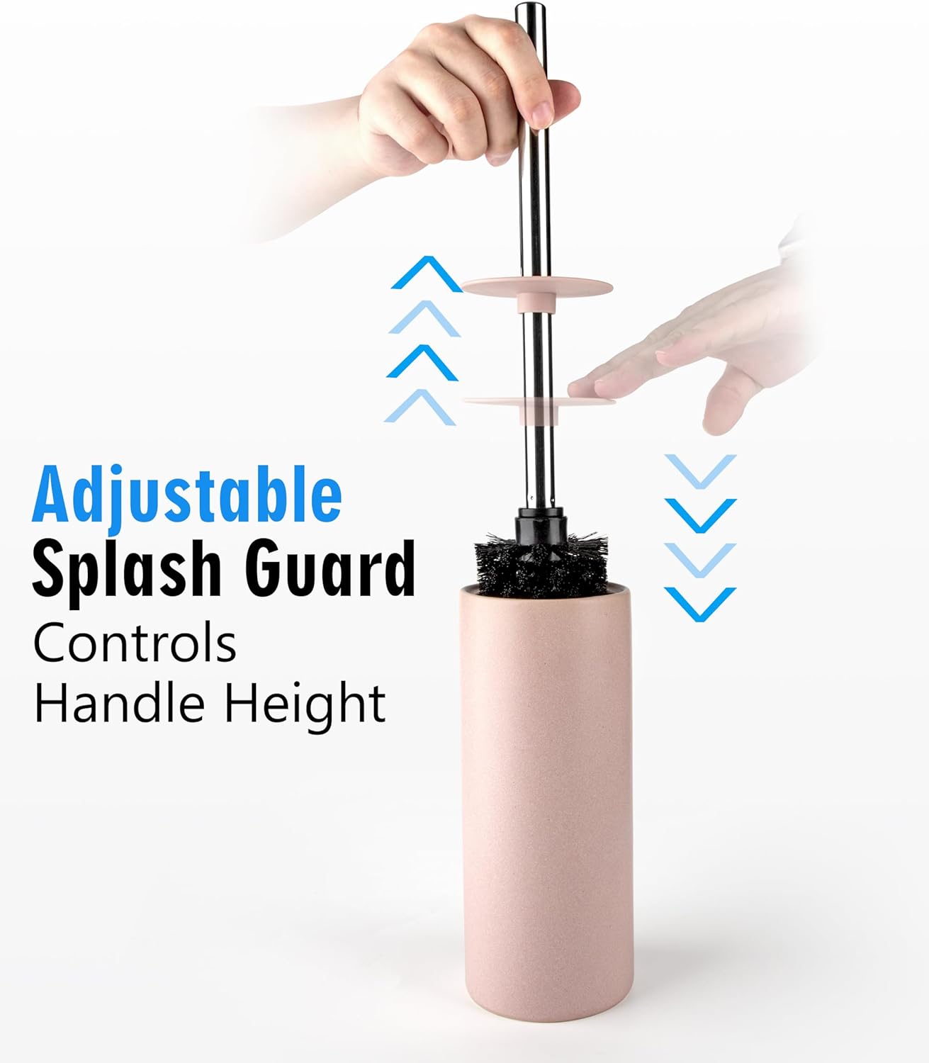 Matt Pink Ceramic Toilet Brush and Holder Set, Freestanding Toilet Bowl Cleaners Brush, Scrubber Brush for Toilet, Bathroom Accessories with Stainless Handle, Deep Cleaning